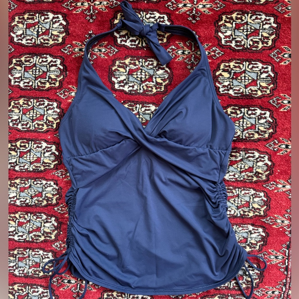 Lands' End Women's Blue Halter Tankini Swimsuit Top - 8 Petite